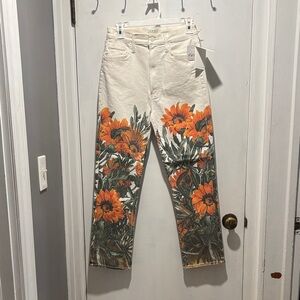 New MOTHER high waisted rider ankle sunflower jeans